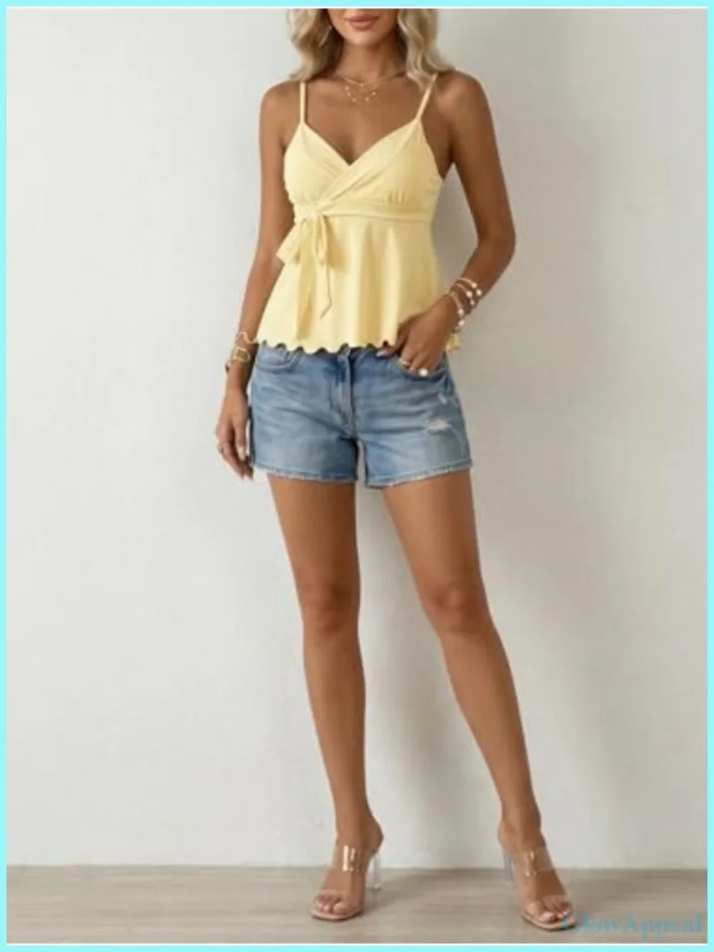 Sleeveless V-Neck Peplum Crop Wrap Top Cute Summer Tie Front Tank Camisole
